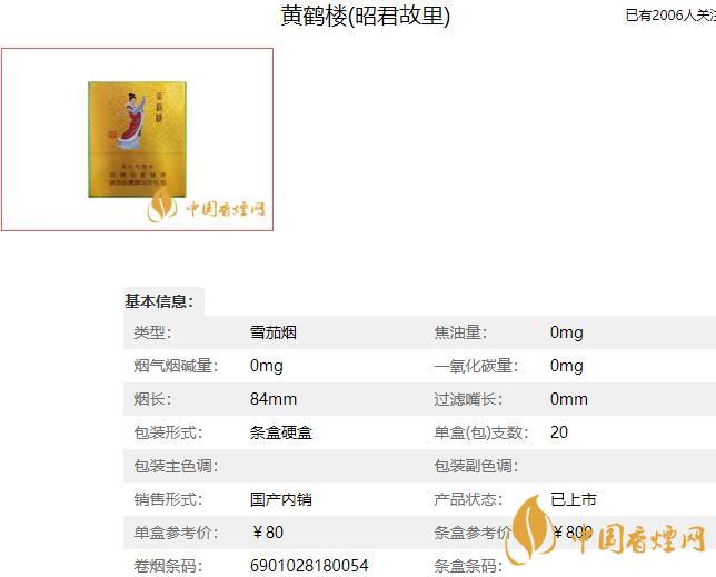 黄鹤楼昭君故里雪茄价格2021 黄鹤楼昭君故里烟多少钱一包
