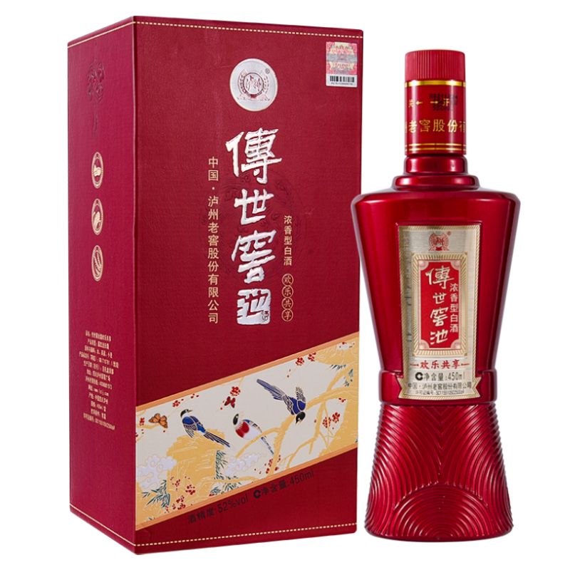 四川泸州老窖传世窖池欢乐共享红瓶口感浓香型52度白酒450ml单瓶装