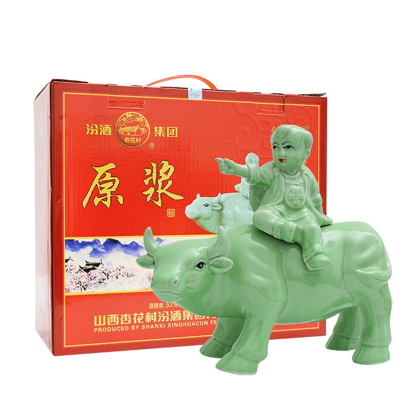 山西杏花村汾酒2018年牧童牛青色口感清香型53度白酒1500单瓶装