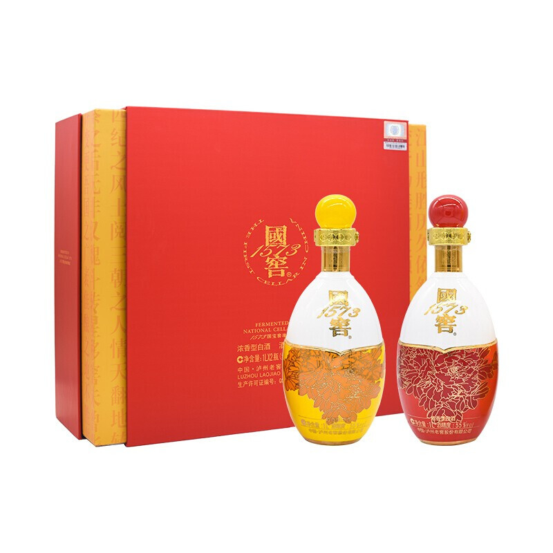 四川泸州老窖国窖1573双桂莲芳口感浓香型55度白酒1000ml*2礼盒装