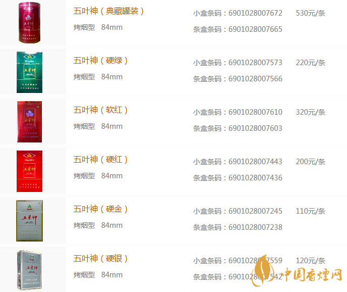 2020五叶神香烟价格及图片大全