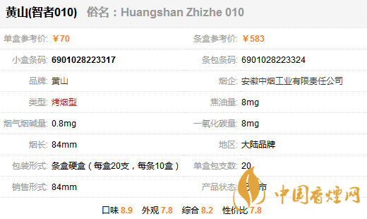 黄山智者香烟价格表图 黄山智者多少钱一包