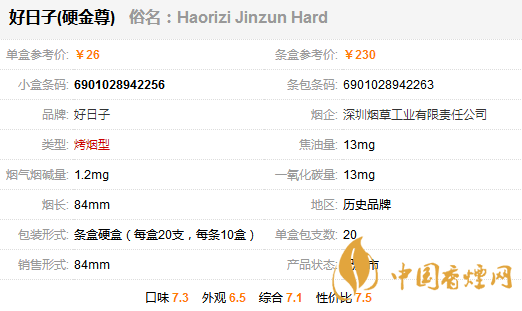 好日子硬金尊多少钱一包 好日子硬金尊香烟价格及图片