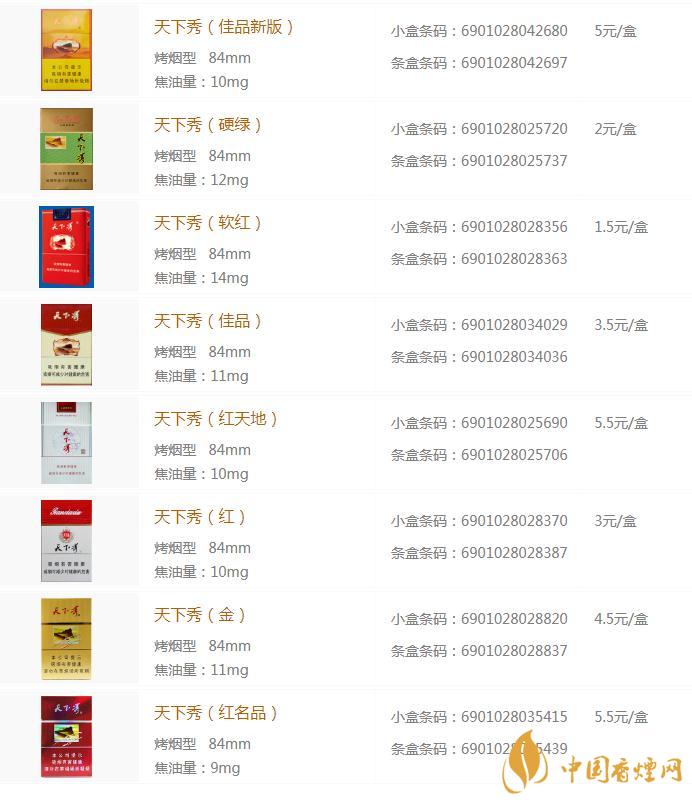 天下秀香烟价格表图 天下秀香烟多少钱一包
