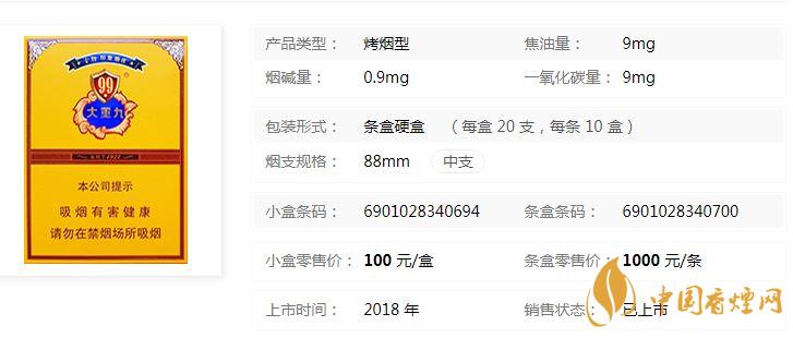中支大重九香烟最新价格一览2020