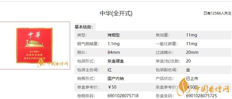 中华全开式多少钱一盒 中华全开式图片及价格2021