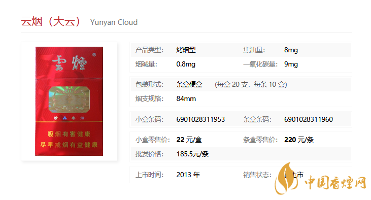 云烟大云怎么样 云烟大云香烟口感测评分析